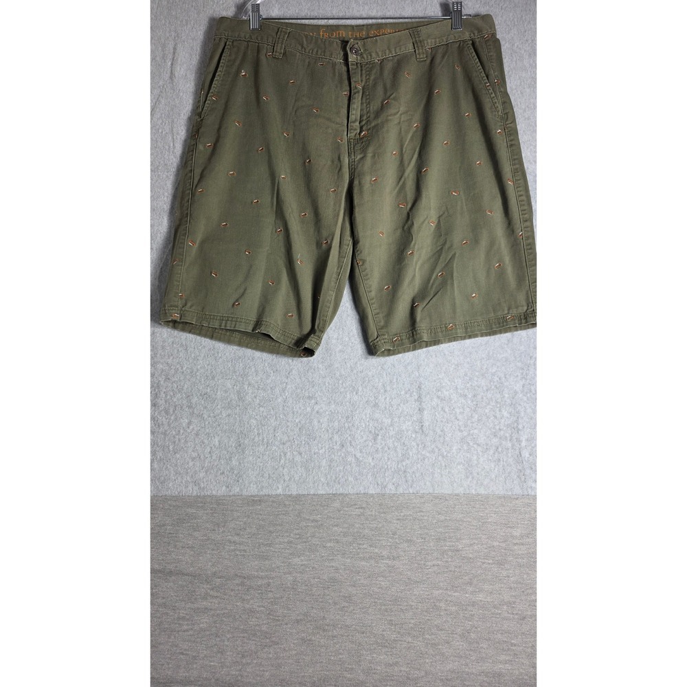 Prana Carabiner Embroidered Shorts Mens 40 Green Organic Cotton Stretch Twill
